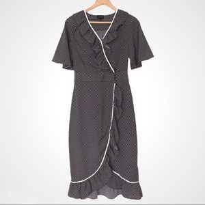 Polka Dot Faux Wrap Bell Sleeves Dress